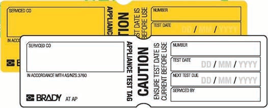 Tag CAUTION CHECK TEST DATE - Wht OR Ylw - w120mm x h35mm x 100qty DECAL