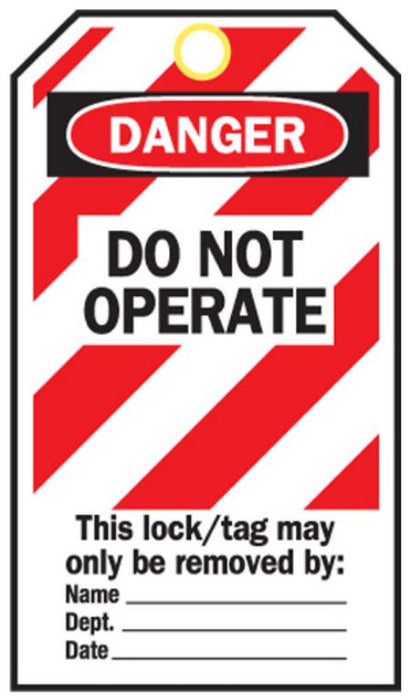 Tag DO NOT OPERATE wth Red STRIPE + ties x 25qty POLY