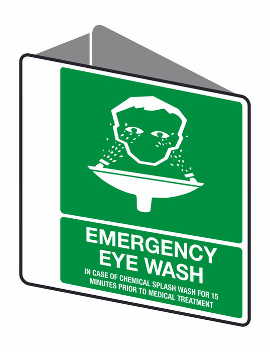 Sign EMERGENCY EYE WASH +graphic - V d/sided - 225 x 225mm POLY