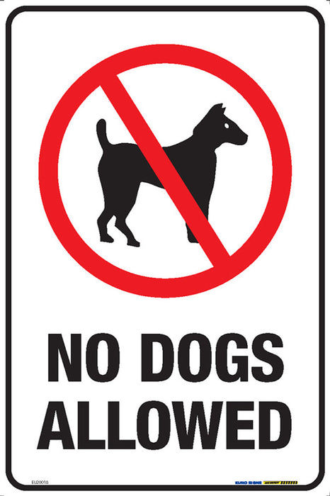 Sign NO DOGS ALLOWED +graphic Wht/Blk/Red - w300 x h450mm METAL