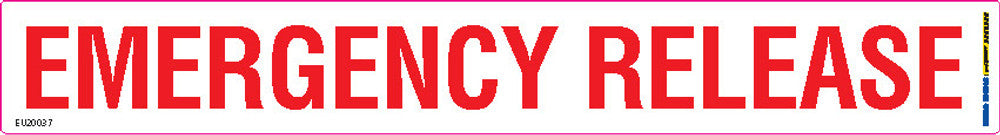 Sign EMERGENCY RELEASE Class 2 Red/Wht - w300 x h40mm DECAL