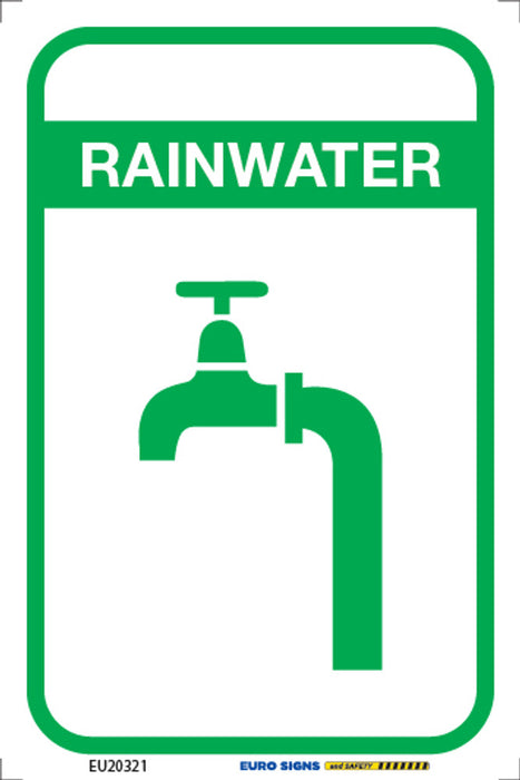 Sign RAINWATER +graphic Grn/Wht - w60 x h90mm POLY