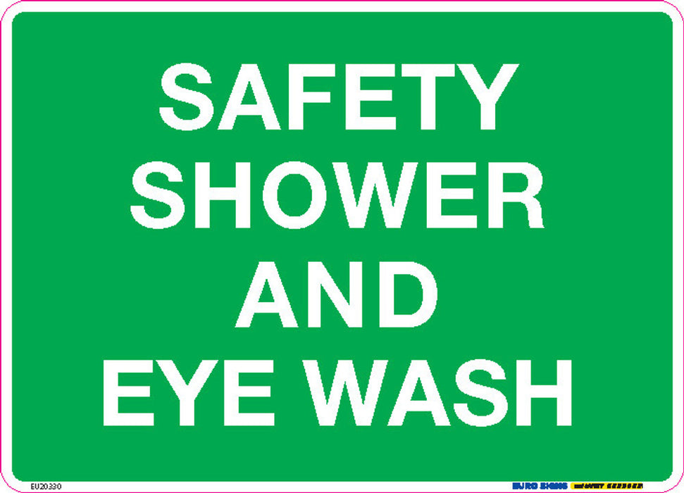 Sign SAFETY SHOWER AND EYE WASH Wht/Grn - w250 x h180mm DECAL