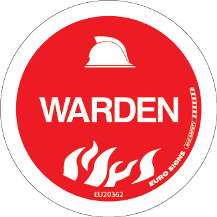 Sign WARDEN +graphic Wht/Red - dia 50mm DECAL