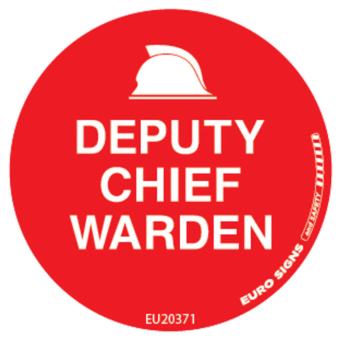 Sign WARDEN DEPUTY CHIEF +graphic Wht/Red - dia 50mm DECAL