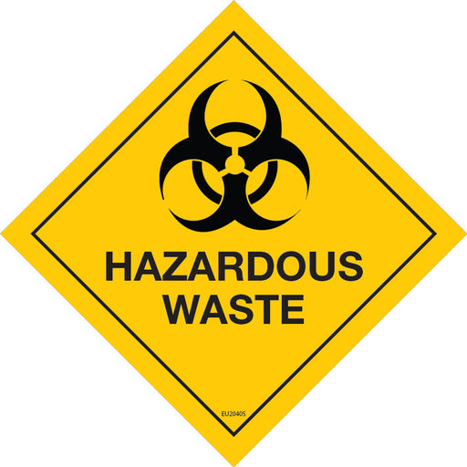Sign HAZARDOUS WASTE cust made diamond Blk/Ylw - 150 x 150mm DECAL ...