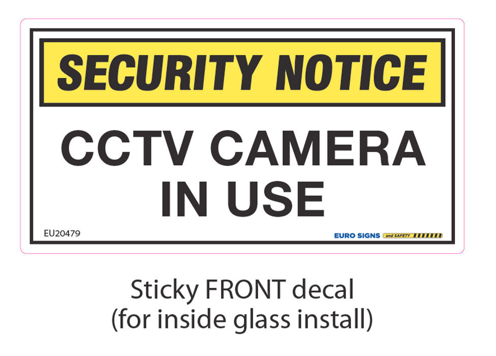 Sign SECURITY NOTICE CCTV CAMERA... wth Adhesive Front Blk/Ylw/Wht - w140 x h74mm DECAL