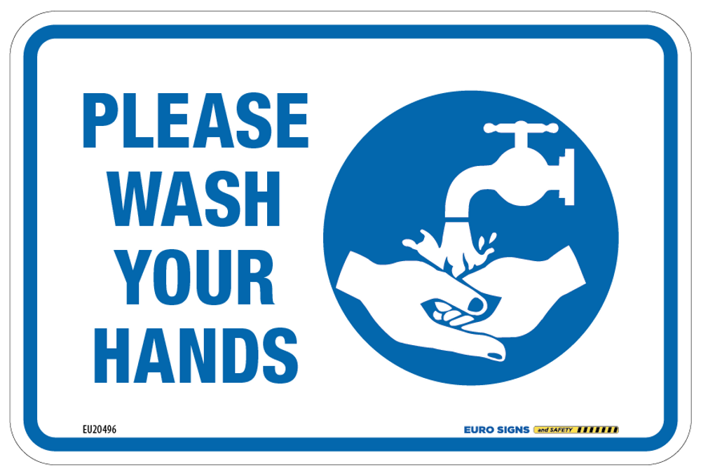 Sign covid PLEASE WAShYOUR HANDS Blu/Wht - w150 x h100mm DECAL