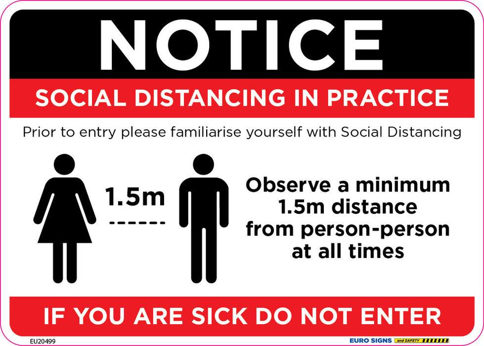 Sign covid SOCIAL DISTANCING NOTICE v2 Wht/Blk/Red - w210 x h150mm DECAL