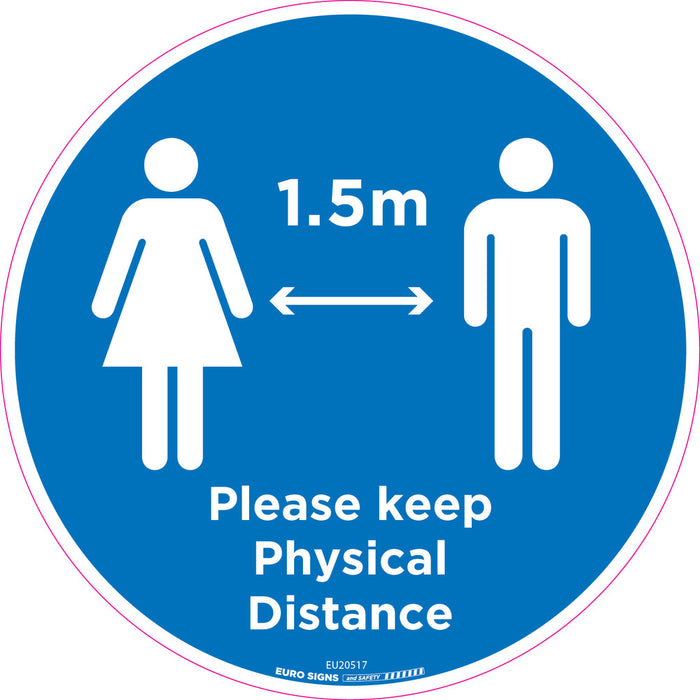Sign covid Floor Sticker Indoor PLEASE KEEP PHYSICAL DISTANCE +graphics Blu/Wht - dia 250mm DECAL