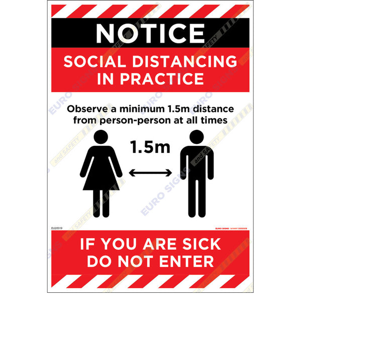 Sign covid SOCIAL DISTANCING NOTICE Wht/Blk/Red - w205 x h296mm POLY
