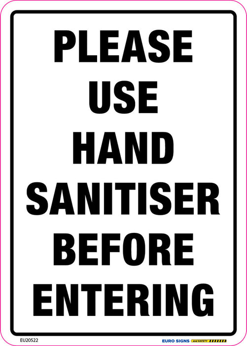 Sign covid PLEASE USE HAND SANITISE Blk/Wht - w150 x h210mm DECAL