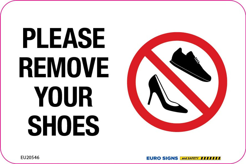 Sign PLEASE REMOVE YOUR SHOES +graphics Blk/Red/Wht - w150 x h100mm DECAL