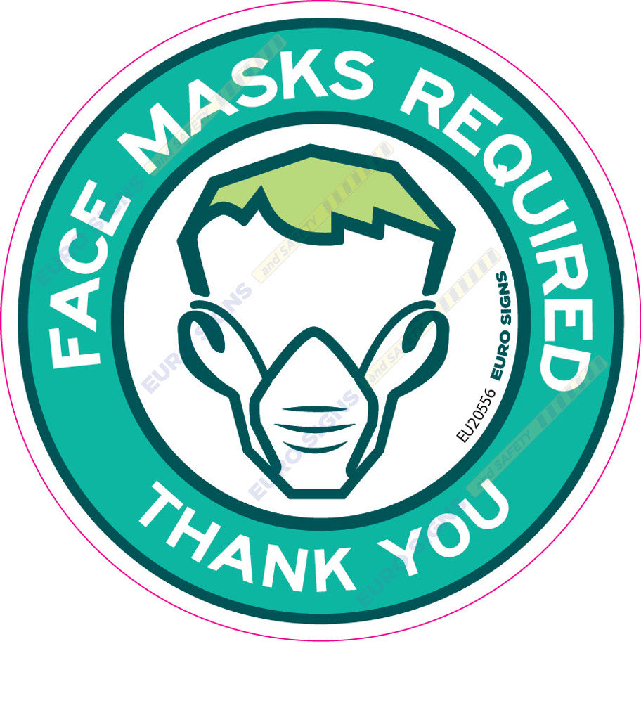 Sign covid FACE MASKS REQUIRED floor sticker Indoor Wht/Blk/Grn - dia ...
