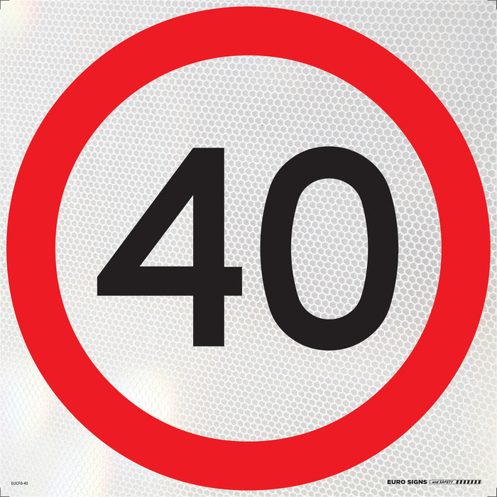 Sign Speed 40km Class 1 Refelct Blk/Red/Wht - 600 x 600mm CORF
