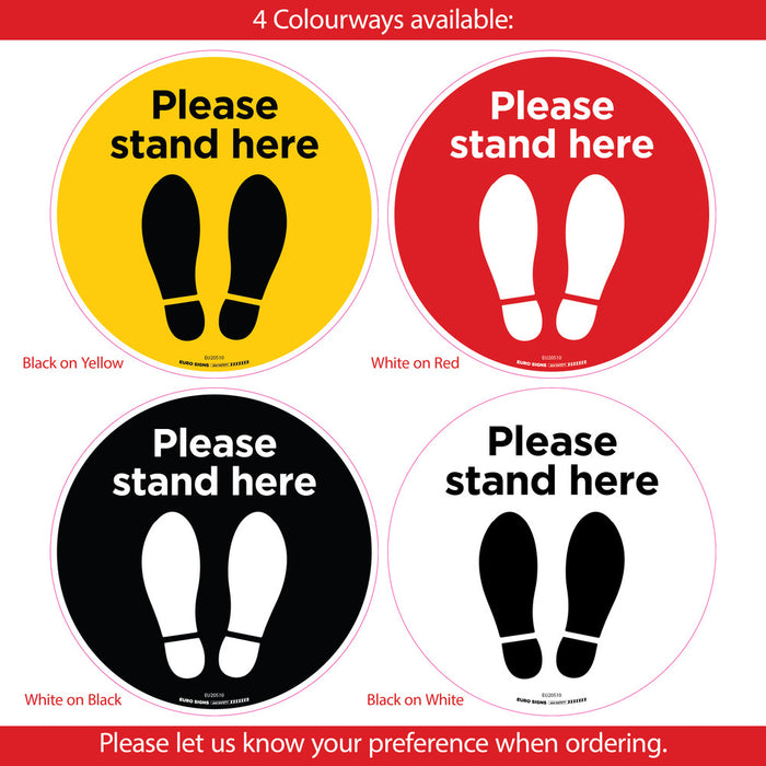 Sign covid PLEASE STAND HERE +graphic Floor Sticker Indoor - var colours - dia 250mm DECAL