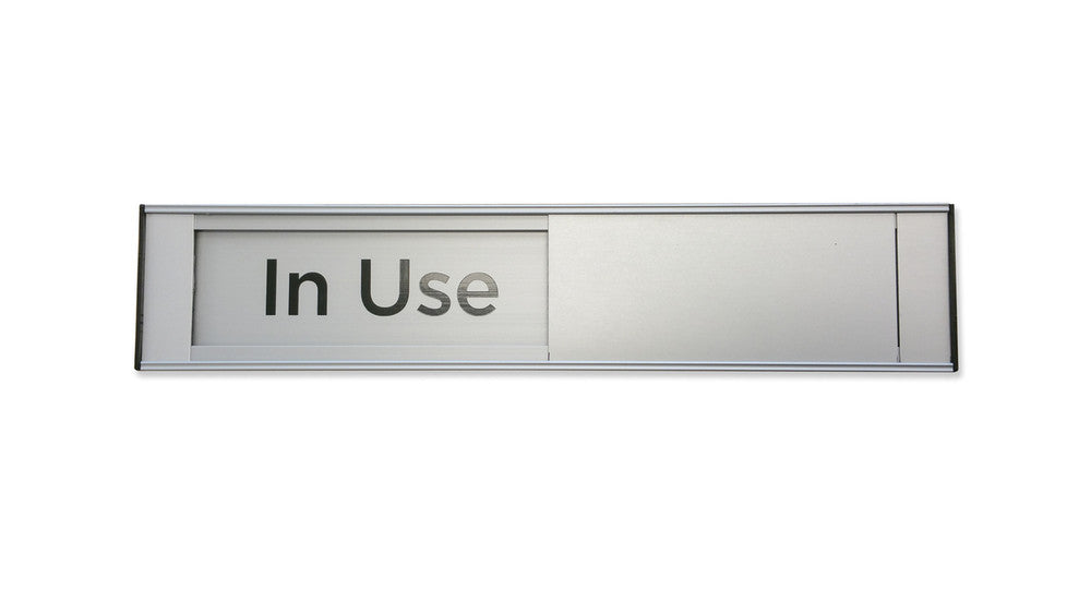 sign IN USE or VACANT Sliding for door Blk/Silv - w290 x h60mm METAL