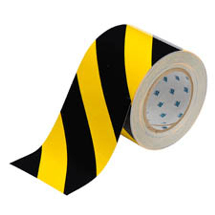 Tape Warning STRIPED for Floor Tough Blk/Ylw 76mm x 30mt