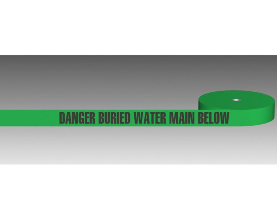 Tape DANGER BURIED WATER MAIN BELOW - U/Ground non detect GREEN w100mm x L250mt